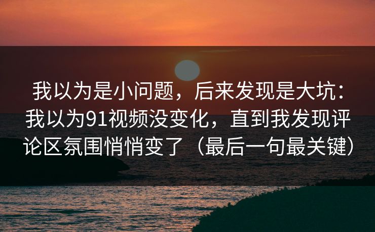 我以为是小问题，后来发现是大坑：我以为91视频没变化，直到我发现评论区氛围悄悄变了（最后一句最关键）